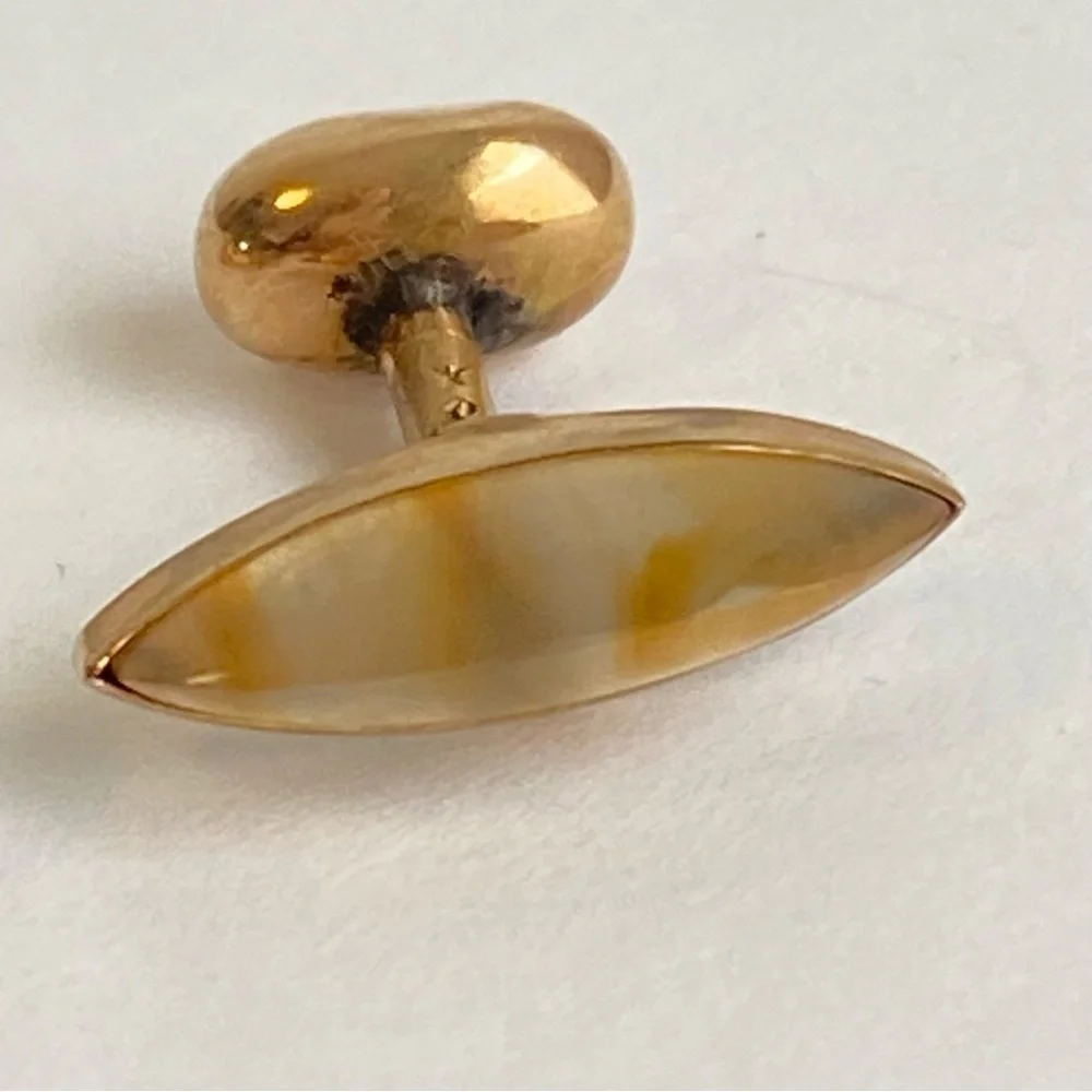 Art Deco‎ 10K Gold Agate Cufflinks Marquis Cut Mens Antique Vintage 40s 50s